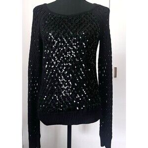 INC International‎ Concepts Black Open Knit Sequin Sweater Womens Size M